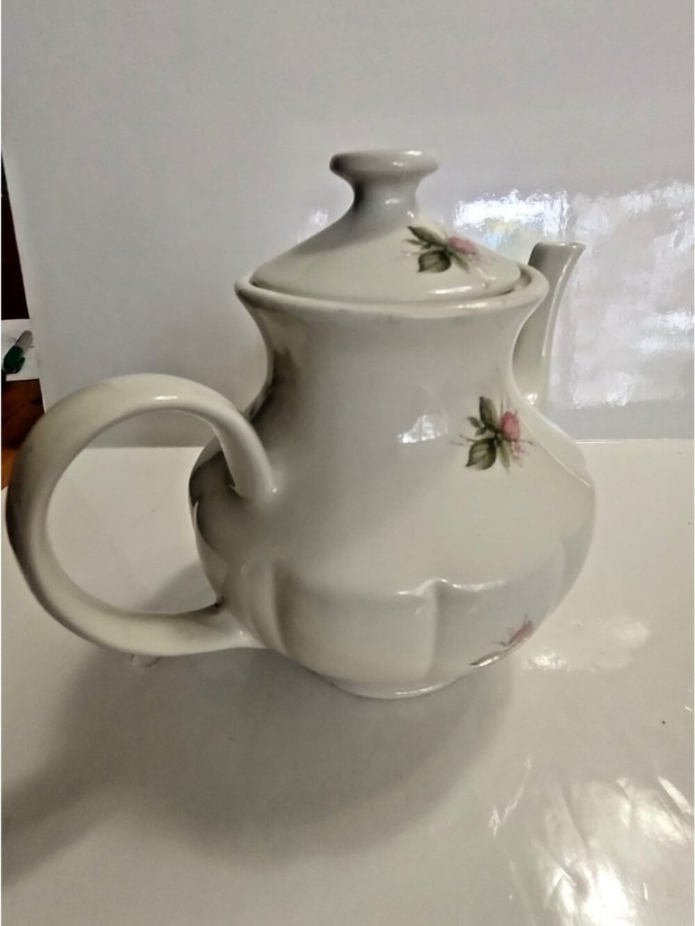 Vintage Arthur Wood & Son teapot "5585" pink and white roses 1955 - Picture 5 of 14